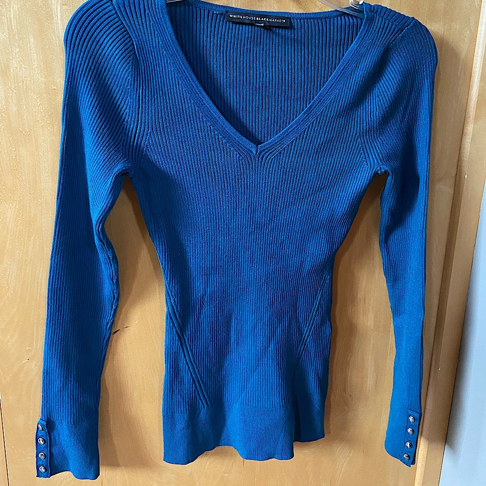 White House Black Market Teal  V neck sweater XS